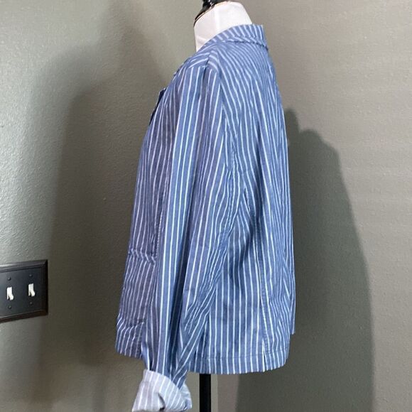 Caslon Blazer Light Weight Jacket Blue White Striped Two Button - Picture 8 of 12